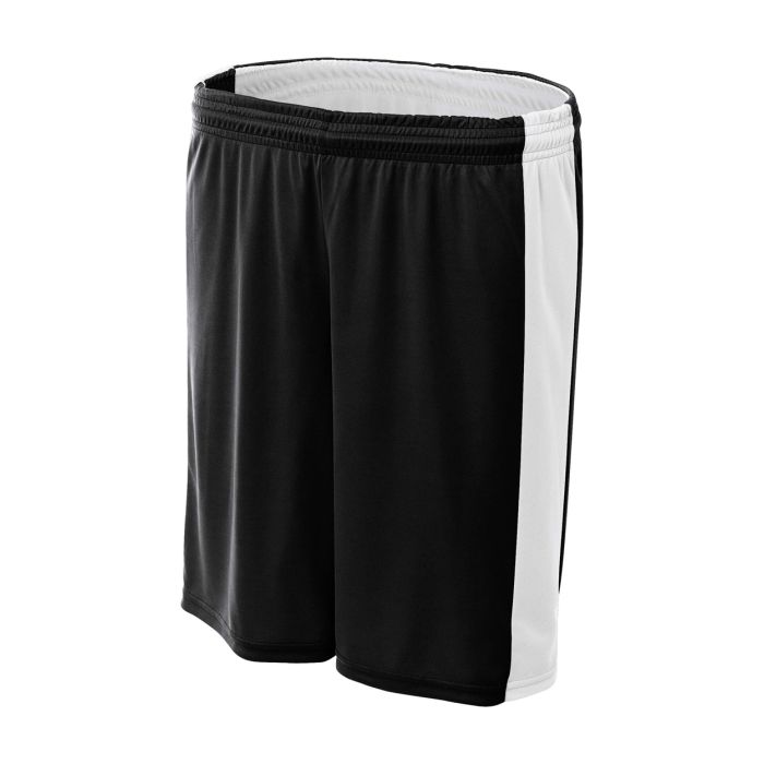 Custom A4 Reversible Moisture Management 8" Short in black and white, designed for team performance and comfort.
