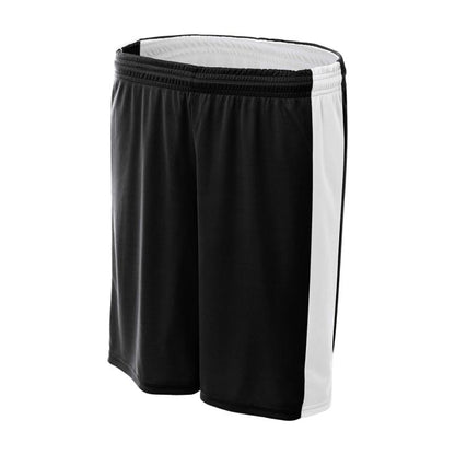 Custom A4 Reversible Moisture Management 8" Short in black and white, designed for team performance and comfort.