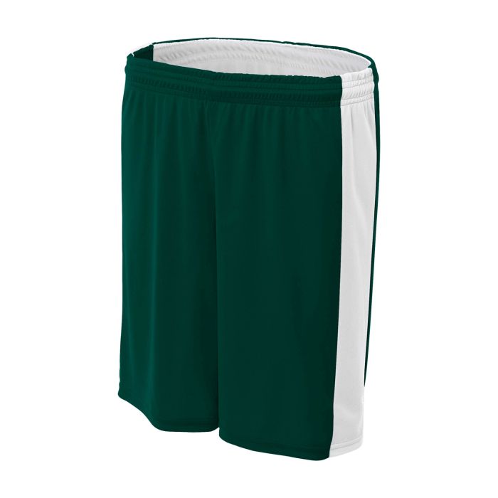 Custom A4 Reversible Moisture Management 8" shorts in green and white, designed for comfort and performance during sports.