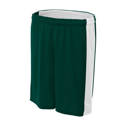 Custom A4 Reversible Moisture Management 8" shorts in green and white, designed for comfort and performance during sports.