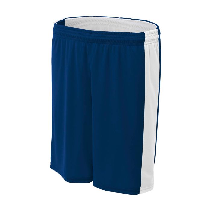 Custom A4 reversible moisture management shorts in navy and white, perfect for team performance and comfort.