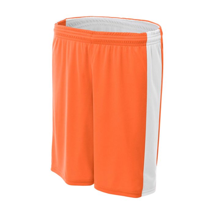 Custom A4 Reversible Moisture Management 8" Shorts in orange and white, perfect for team performance and comfort.