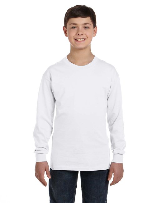 Custom Gildan Youth Heavy Cotton Long-Sleeve T-Shirt designed for schools, events, and teams, featuring durable fabric and vibrant printing